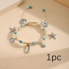 خلخال نسائي صيفي مزين بحلي بحرية وأحجار فيروزية