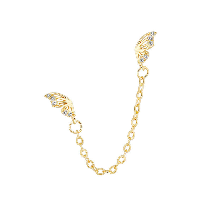حلق بناتي جناح صغير متصل بسلسلة رفيعة – مطلي ذهب عيار 18