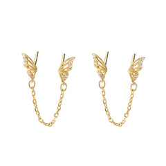 حلق بناتي جناح صغير متصل بسلسلة رفيعة – مطلي ذهب عيار 18