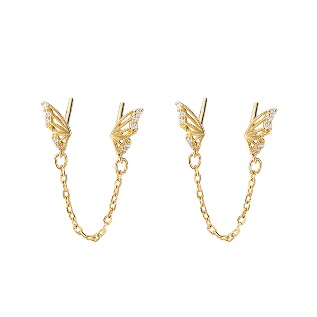 حلق بناتي جناح صغير متصل بسلسلة رفيعة – مطلي ذهب عيار 18