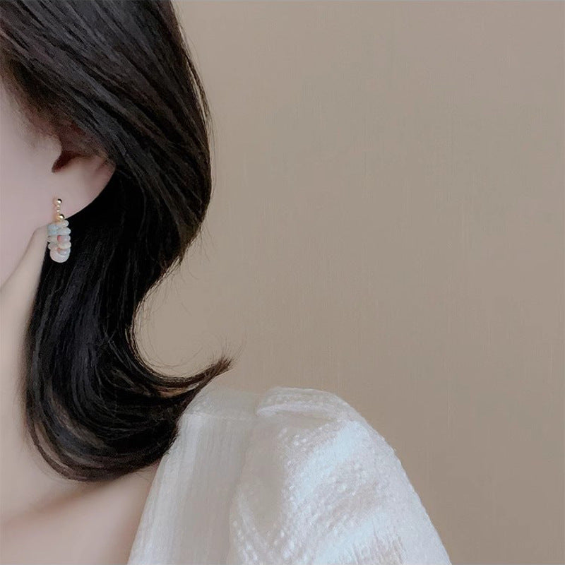 حلق بناتي دائري خرز ملون مع لؤلؤ صناعي