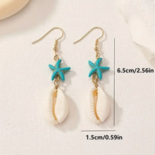 حلق بناتي طويل نجمة بحر تركواز مع صدفة – ستايل صيفي بحري