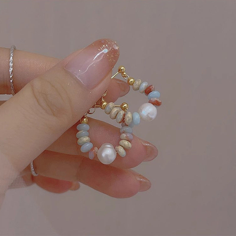 حلق بناتي دائري خرز ملون مع لؤلؤ صناعي