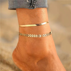 خلخال 2 قطعة ذهبي بتصميم مزدوج أنيق للنساء