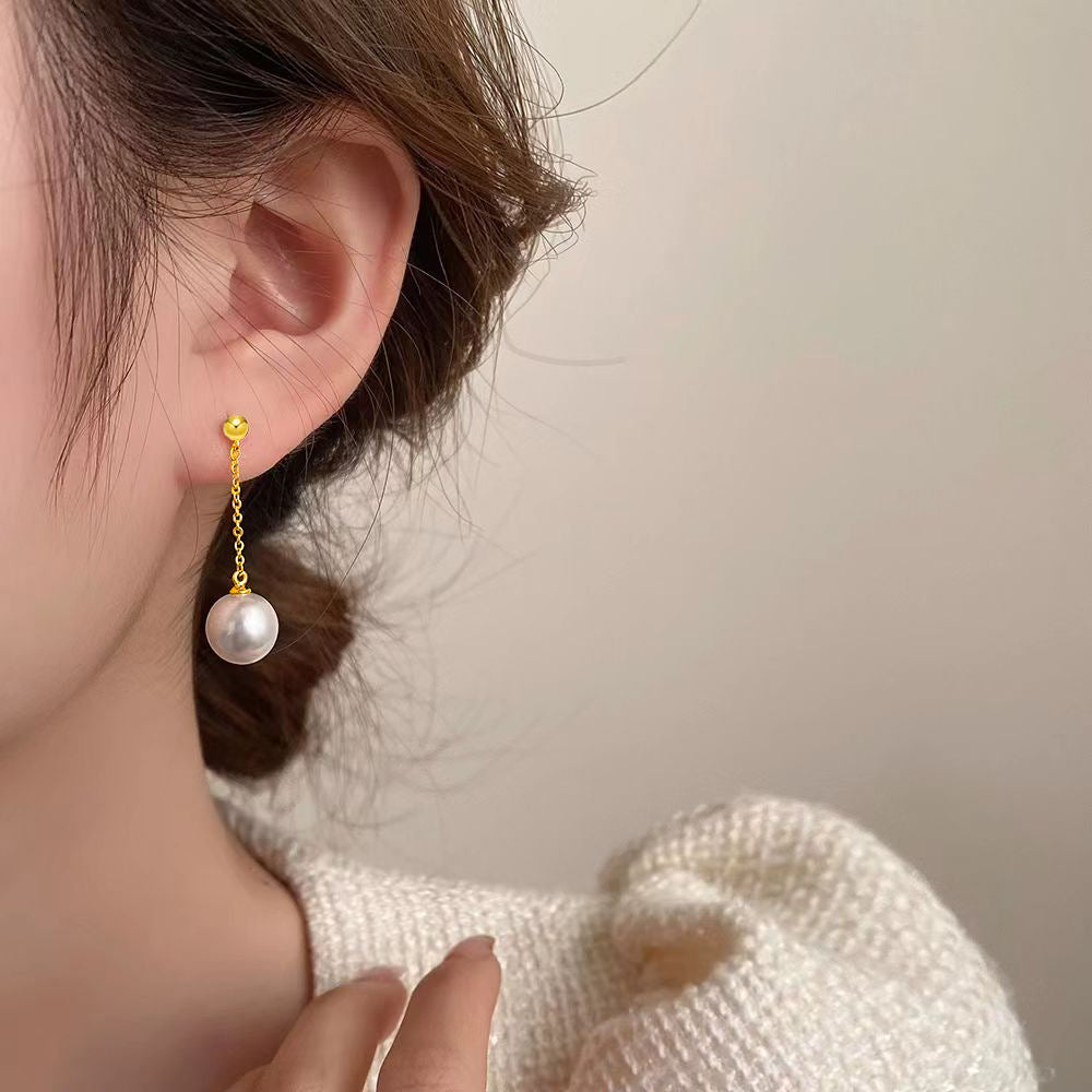 حلق نسائي دروب متدلي لؤلؤي مطلي بماء الذهب – أناقة كلاسيكية - تصميم فرنسي