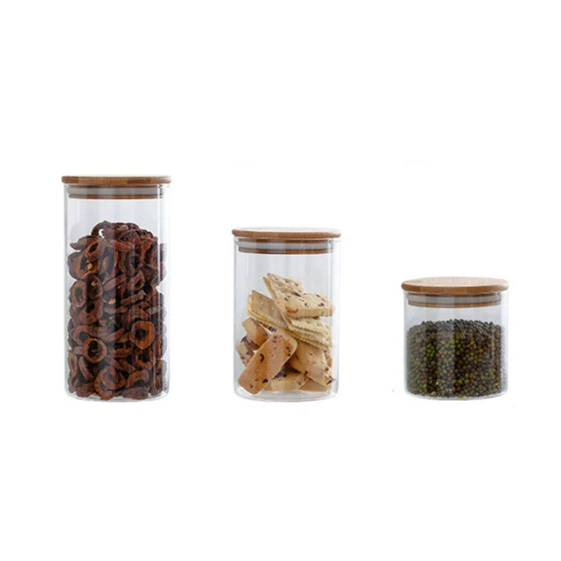 طقم كاندي 3 فطع زجاج بغطاء خشبي وحامل خشب