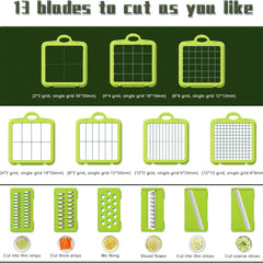 قطاعة الخضروات بيد متعددة الوظائف و علبة ثلاجة بمصفاة 22 في 1 مع 14 شفرة من الفولاذ المقاوم للصدأ،