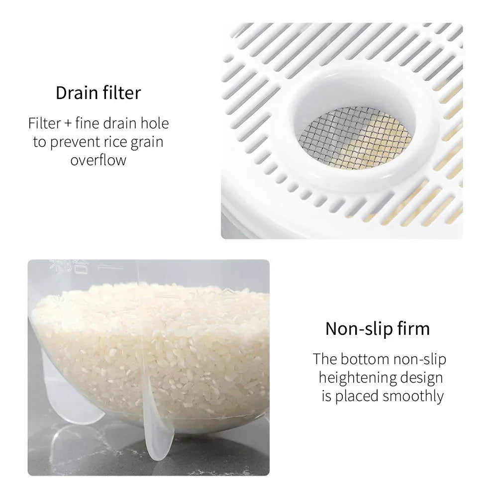 دورق غسيل الارز وعاء بلاستيكي لغسل الارز والخضروات مصفاة بيد للمطبخ