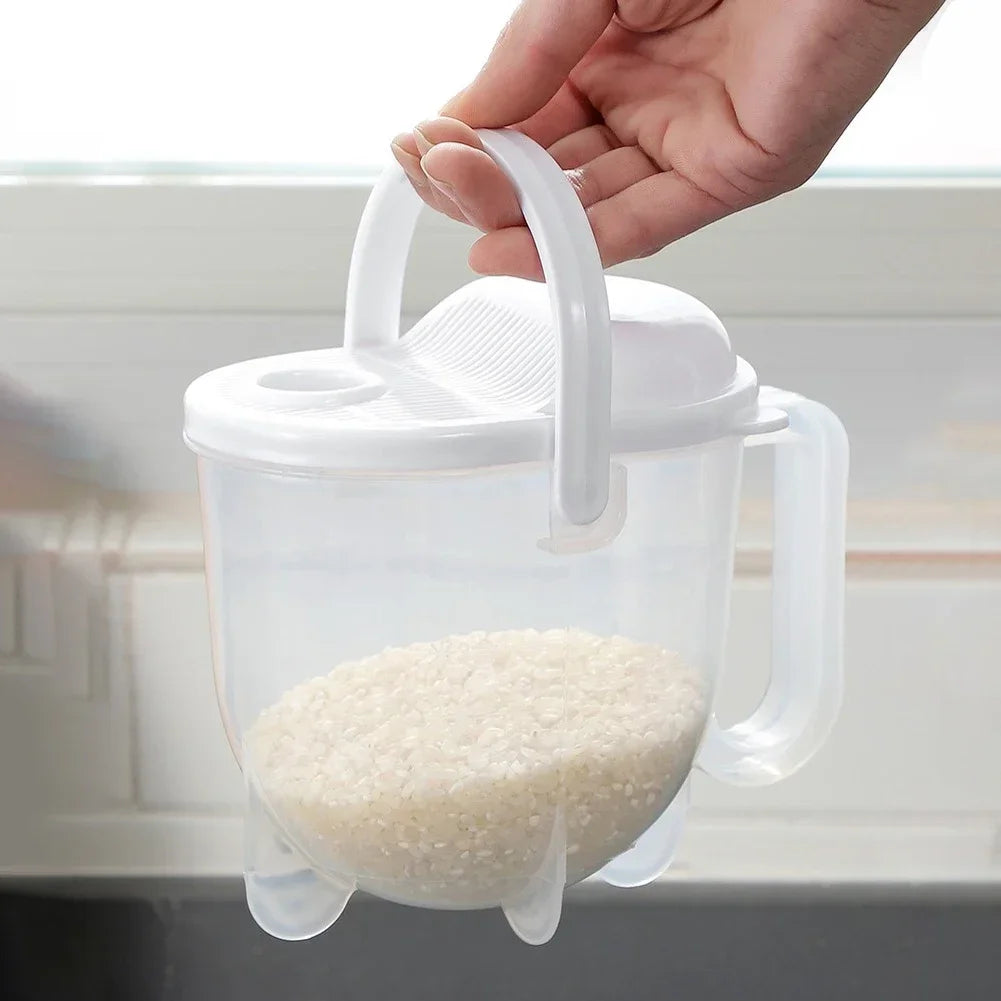دورق غسيل الارز وعاء بلاستيكي لغسل الارز والخضروات مصفاة بيد للمطبخ