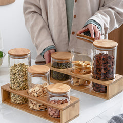 طقم كاندي 3 فطع زجاج بغطاء خشبي وحامل خشب