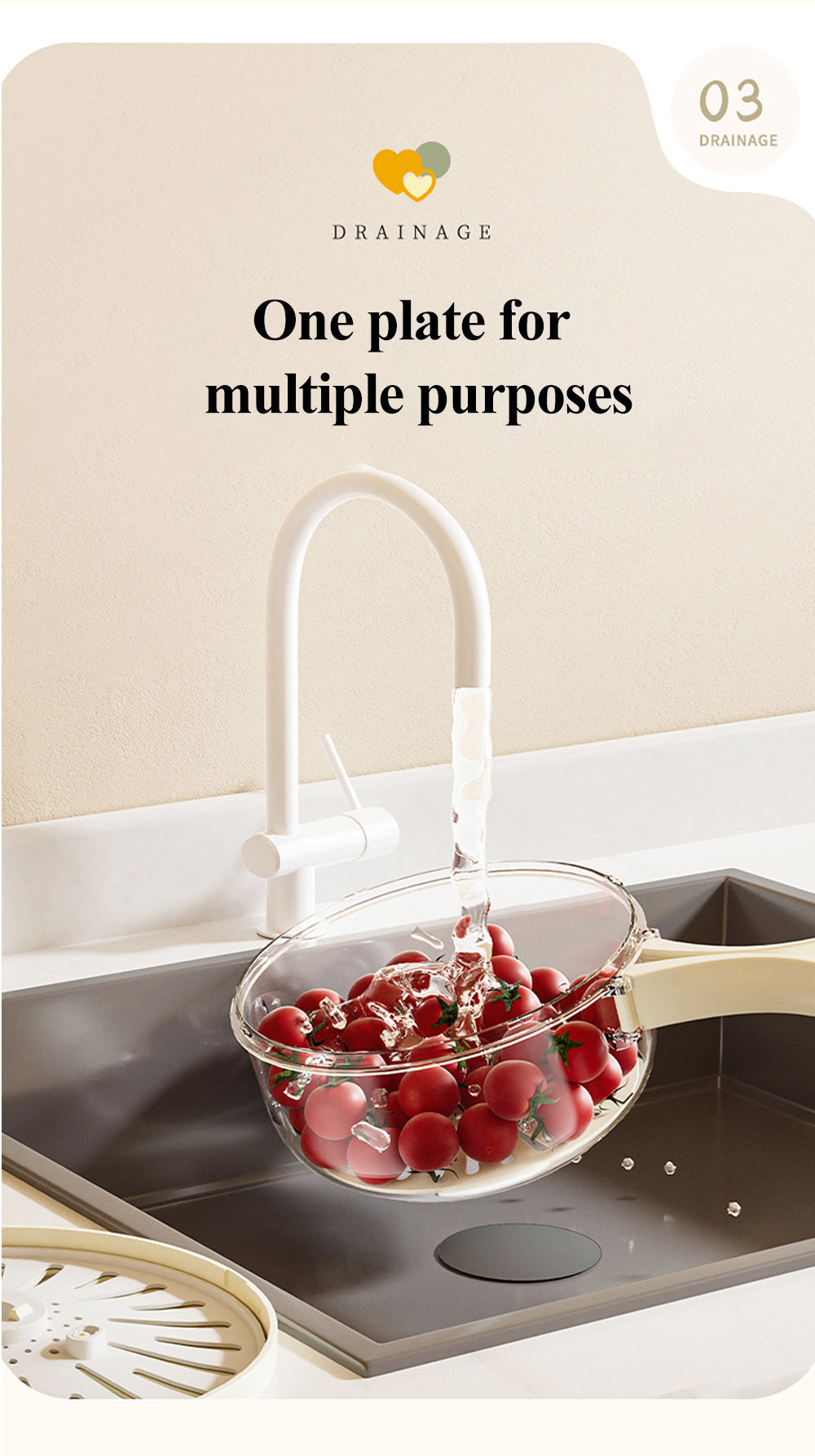 علبة الثلاجة 4 في 1 مزودة بمصفي داخليا لغسل وتجفيف الفواكة وغطاء سمارت يتحةل ليد عند الفتح