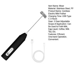 مضرب كهربائي قابل للشحن لتحضير النسكافيةوالبيض لصنع رغوة الحليب بـ 3 سرعات قابلة للتعديل