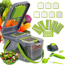 قطاعة الخضروات بيد متعددة الوظائف و علبة ثلاجة بمصفاة 22 في 1 مع 14 شفرة من الفولاذ المقاوم للصدأ،