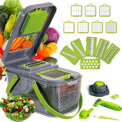 قطاعة الخضروات بيد متعددة الوظائف و علبة ثلاجة بمصفاة 22 في 1 مع 14 شفرة من الفولاذ المقاوم للصدأ،