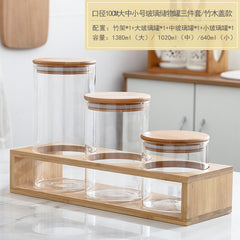 طقم كاندي 3 فطع زجاج بغطاء خشبي وحامل خشب