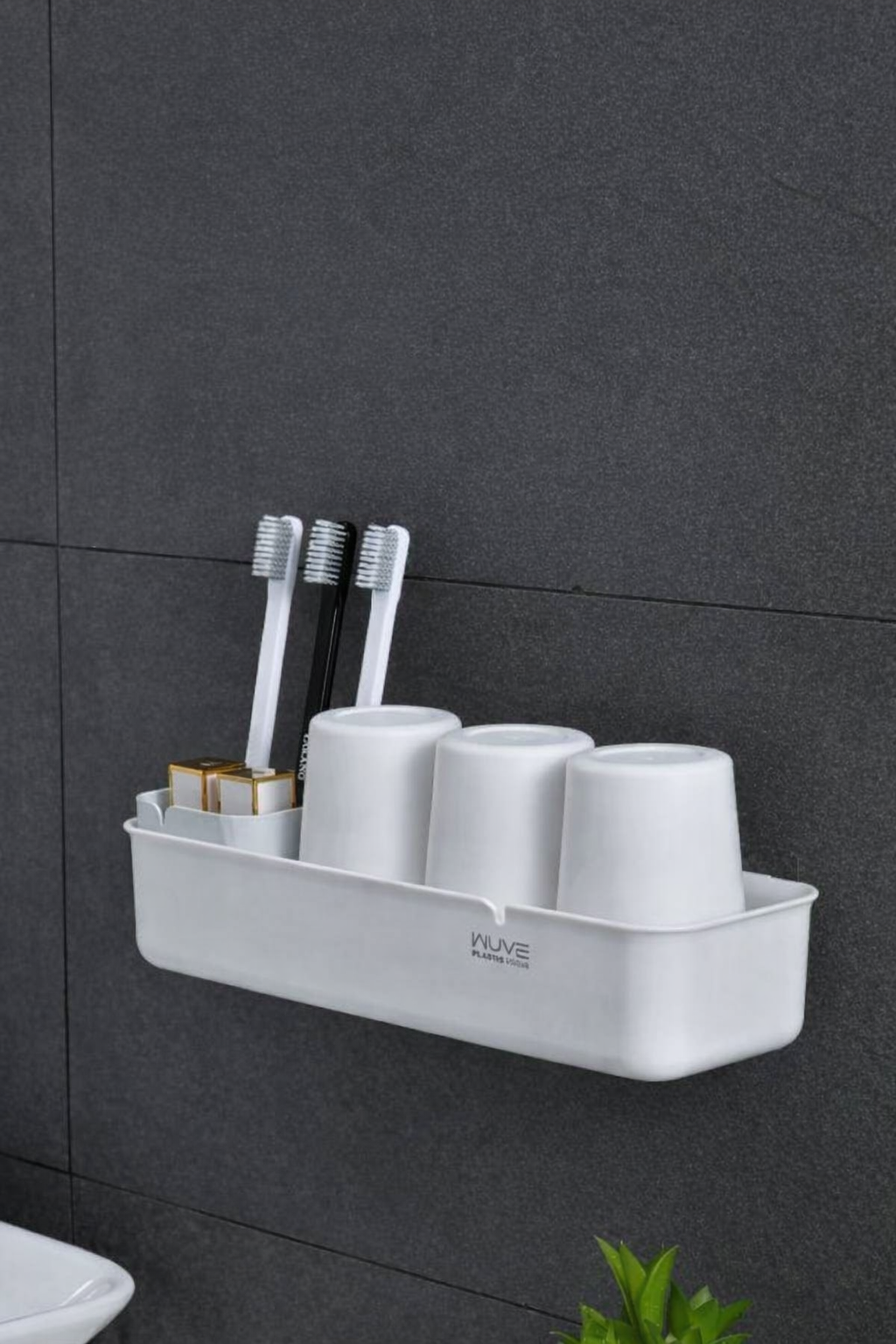 حامل فرش الأسنان والأكواب جداري – بدون حفر بتصميم عملي وأنيق للحمام