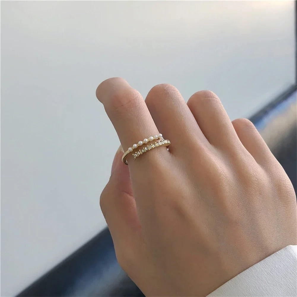 خاتم كاجوال مع فصوص زركون ولولي مقاس حر