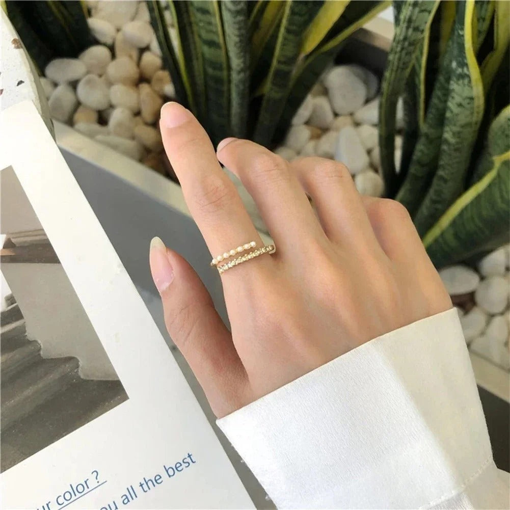 خاتم كاجوال مع فصوص زركون ولولي مقاس حر