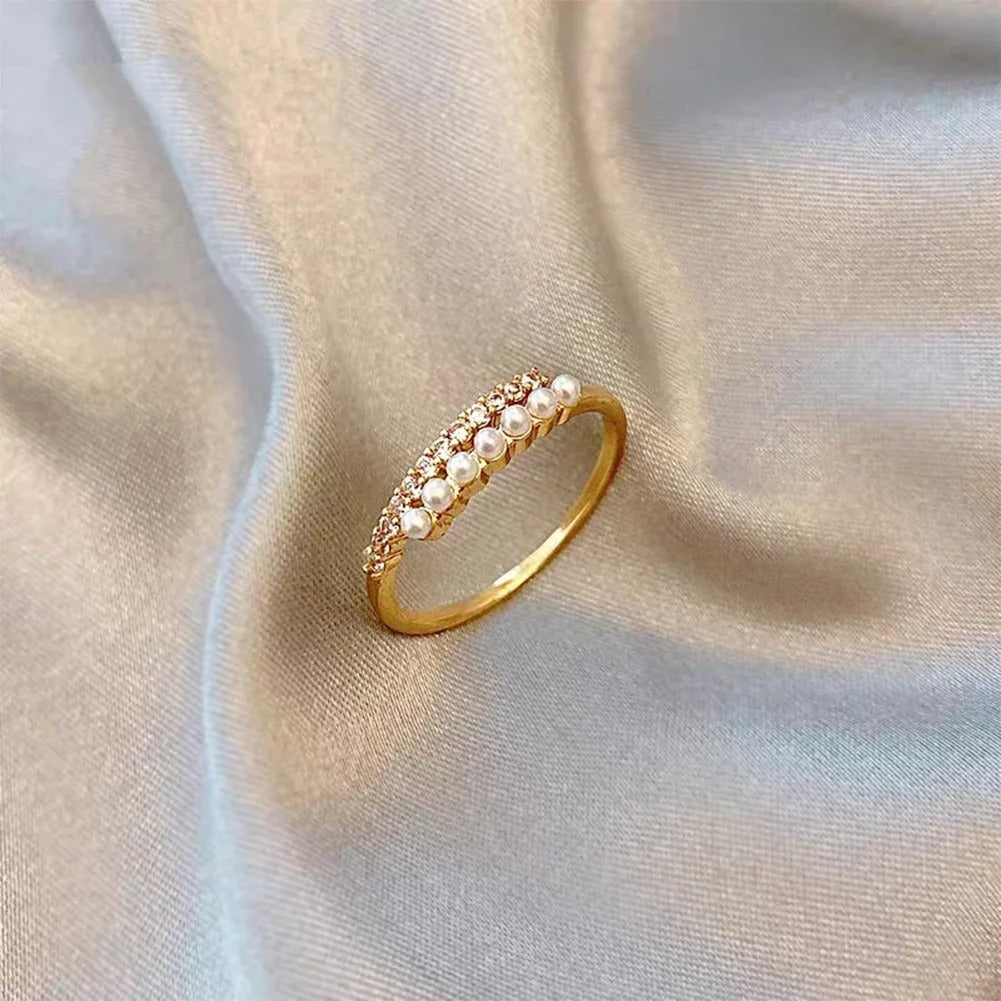 خاتم كاجوال مع فصوص زركون ولولي مقاس حر