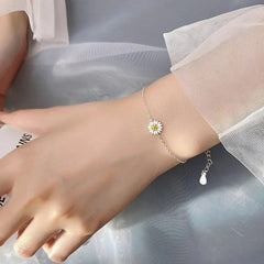 انسيال وخلخال بتصميم بتصميم زهرة عباد الشمس قطعة واحدة فضه 925