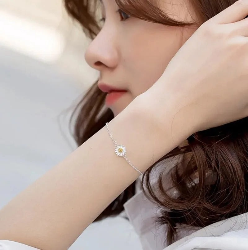 انسيال وخلخال بتصميم بتصميم زهرة عباد الشمس قطعة واحدة فضه 925